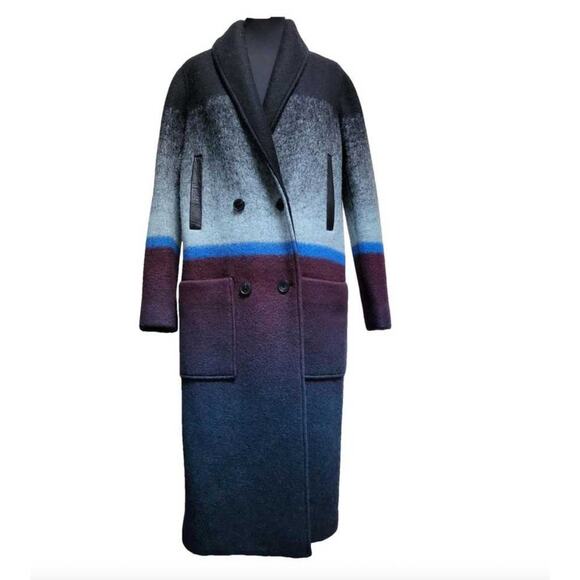 T by Alexander Wang Horizon Stripe Double-Breasted Ombre Wool Car Coat - Picture 12 of 15